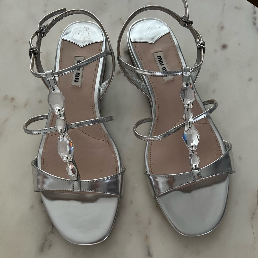 Miu Miu crystal silver flat sandals 41 New SOLD - Picture 1 of 7